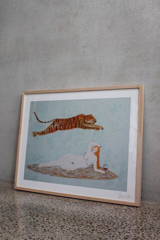 Surf With The Tiger (Small Print) | By rizz RizzRizzRizz