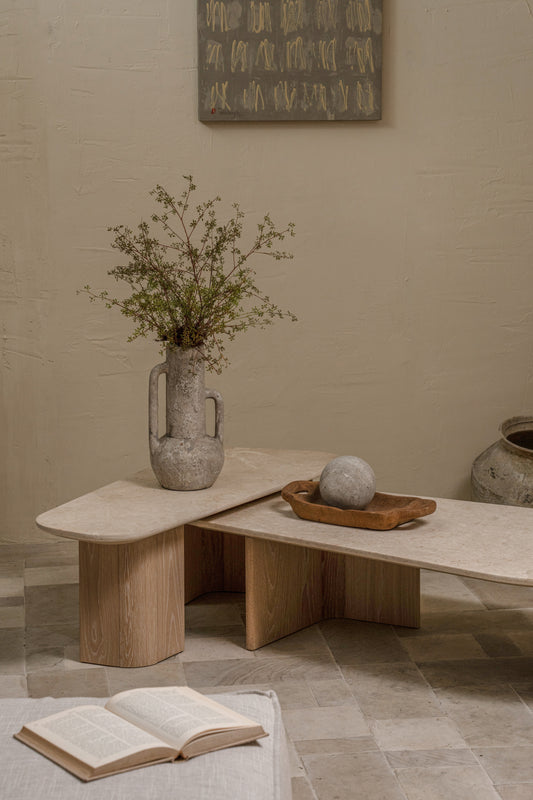 Omada Small Coffee Table with Marble top - Natural wash