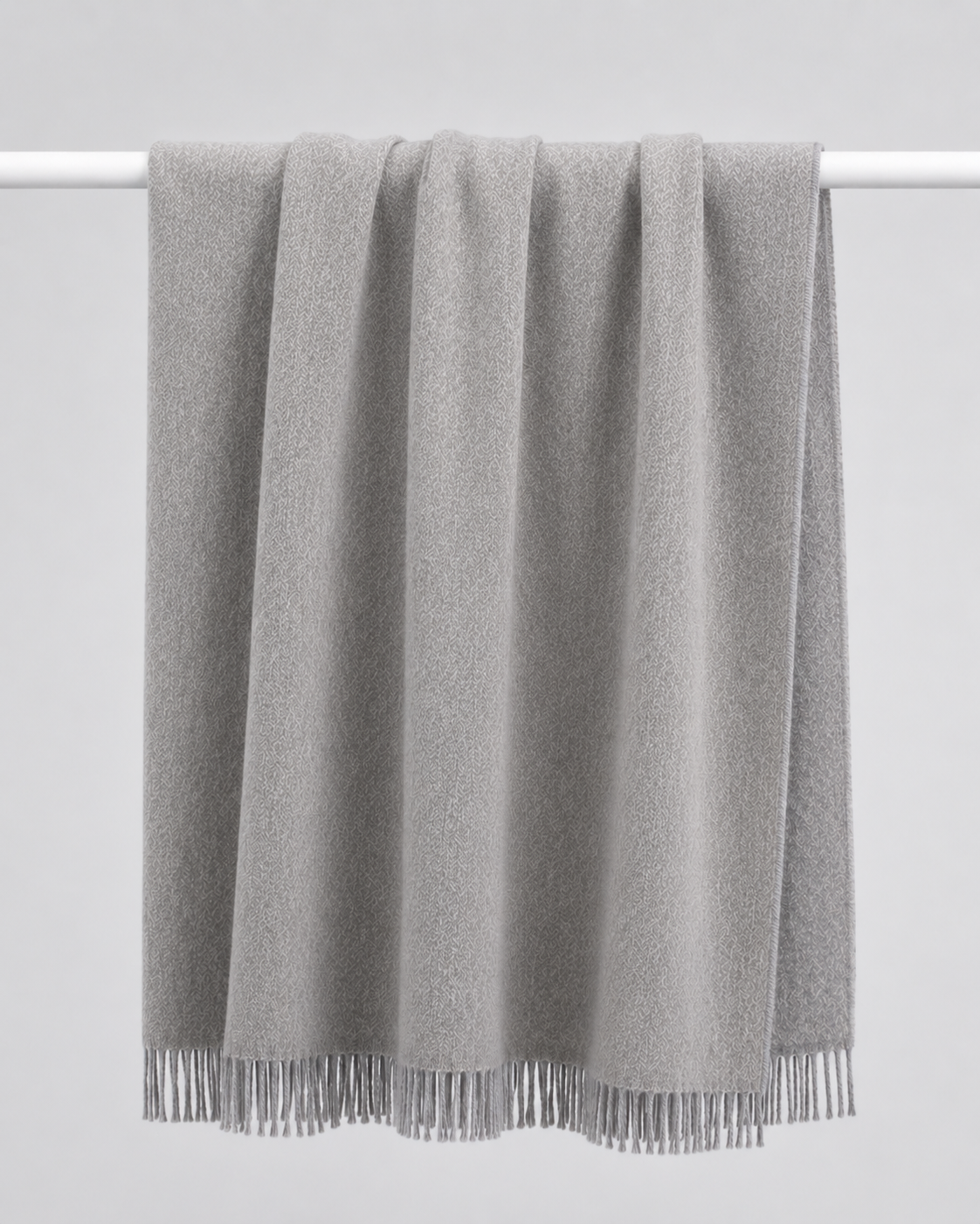  grey soft woven knit throw blanket with a textured diamond pattern and fringe - reversible
