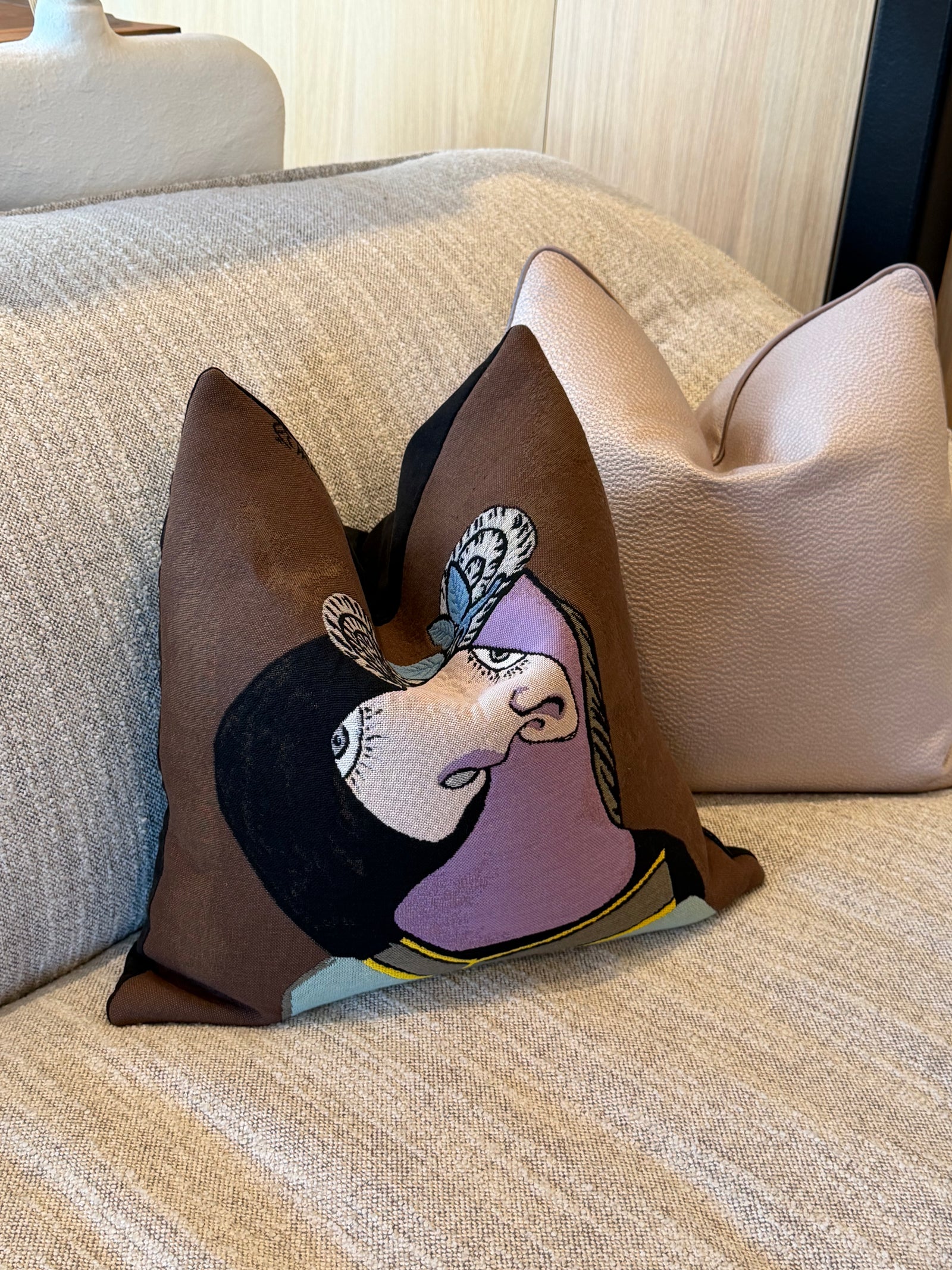 The Straw Hat with Blue Foliage — Picasso Collection Cushion Cover by jules pansu — view 3 | Amier Home