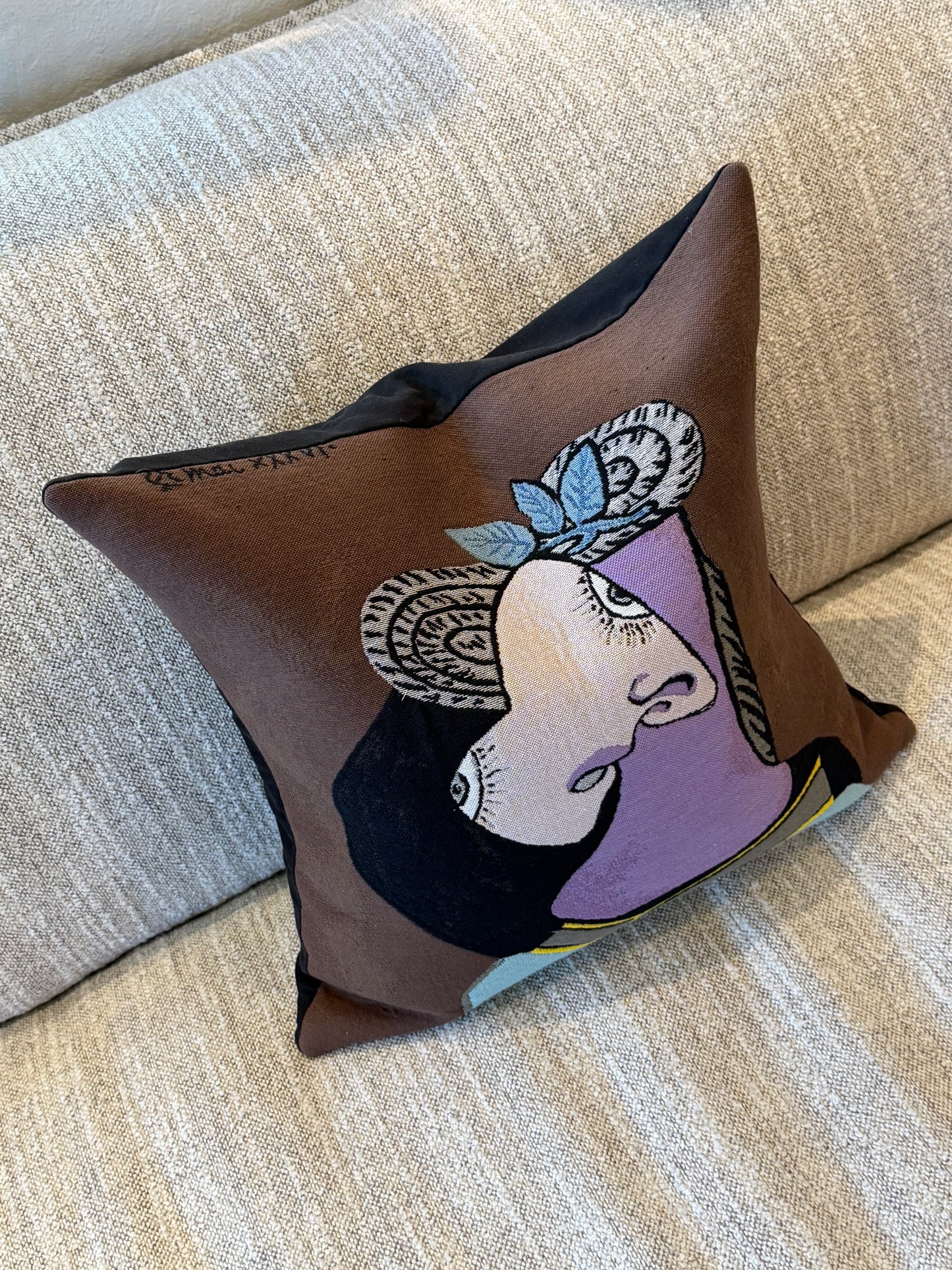 The Straw Hat with Blue Foliage — Picasso Collection Cushion Cover by jules pansu — view 4 | Amier Home