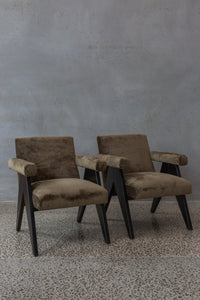 brown earth velvet lounge chair armchairs with dark wooden legs