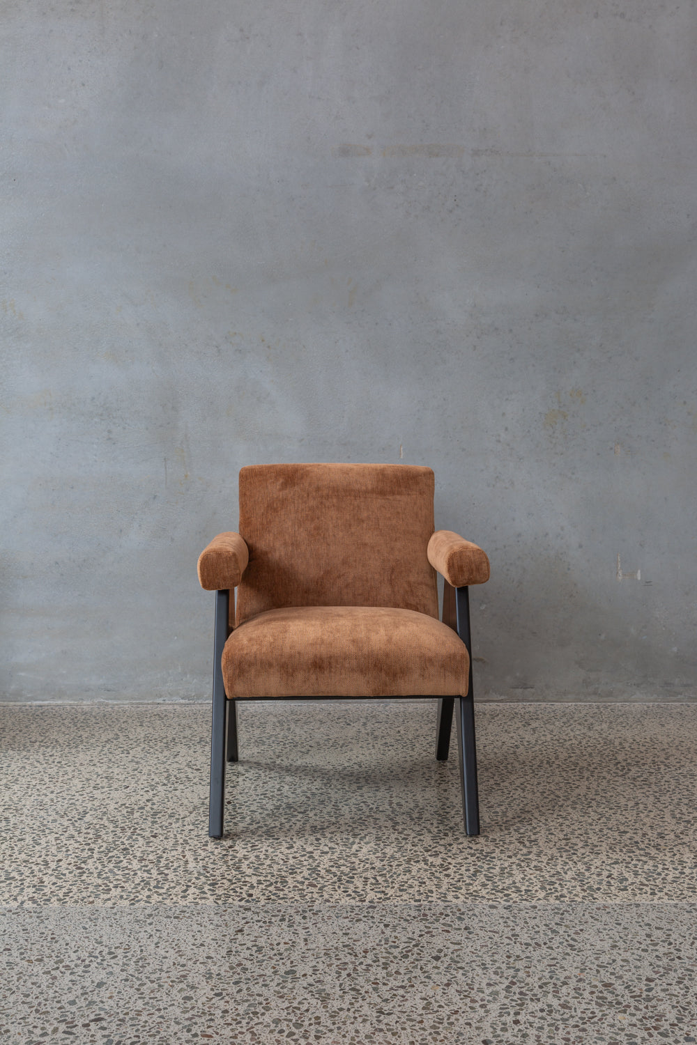 brown  bronze velvet armchairs with dark wooden legs