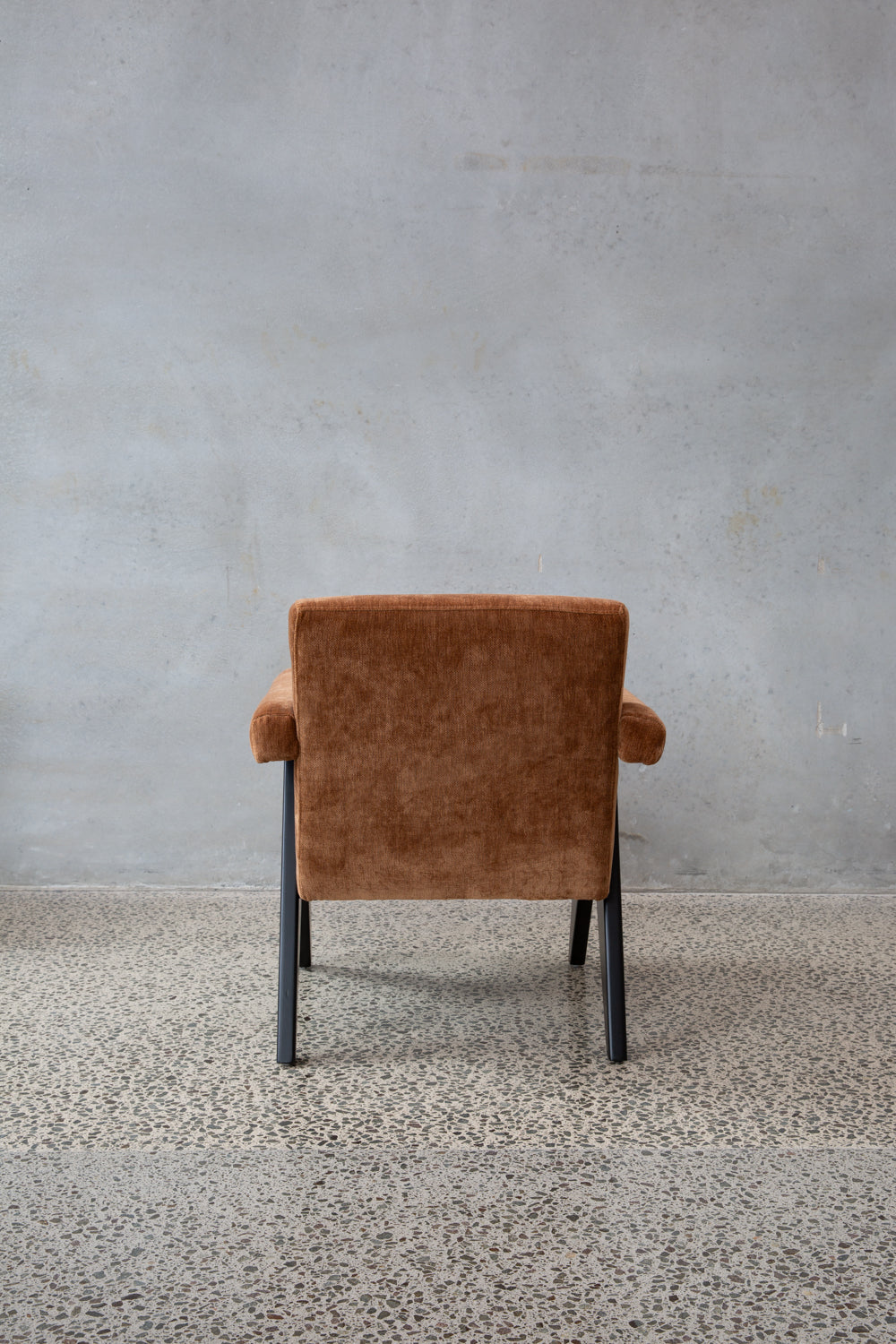brown  bronze velvet armchairs with dark wooden legs