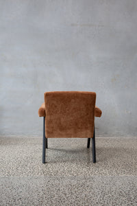 brown  bronze velvet armchairs with dark wooden legs