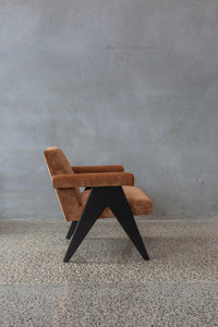 brown  bronze velvet armchairs with dark wooden legs