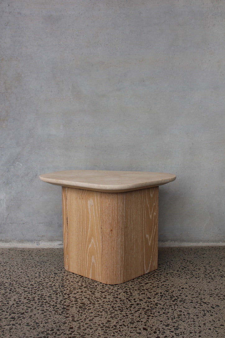 Omada End Table Marble Top wood base - small table