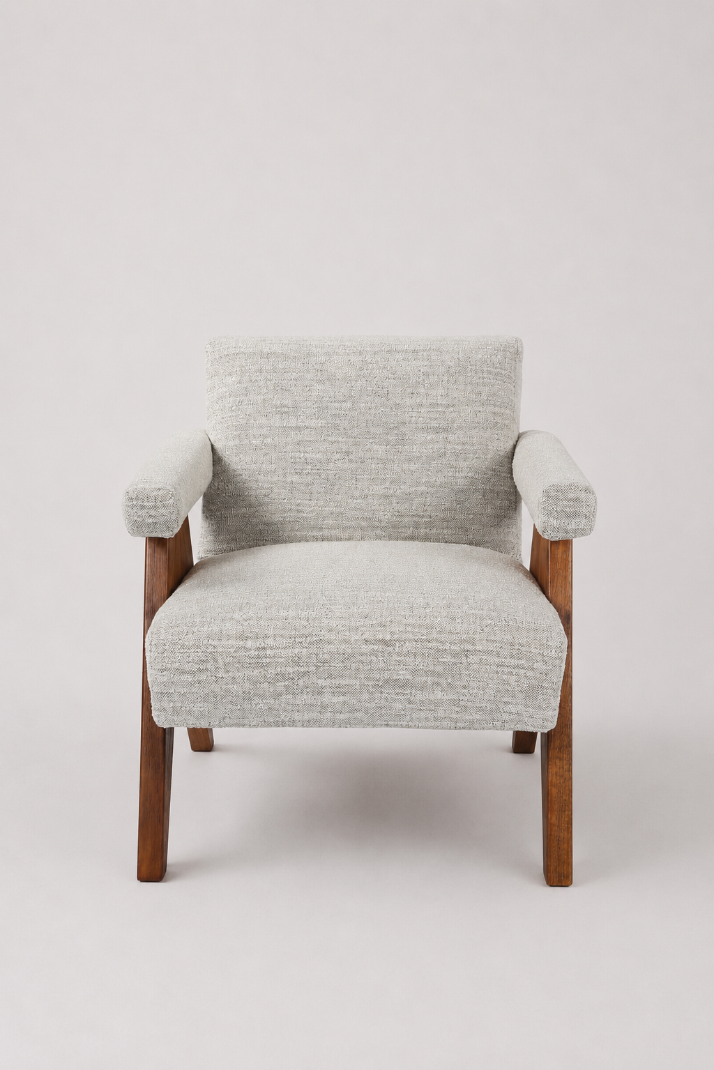 grey chair with wood frame