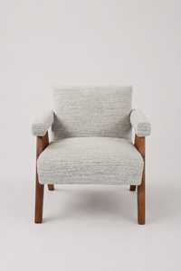 grey chair with wood frame