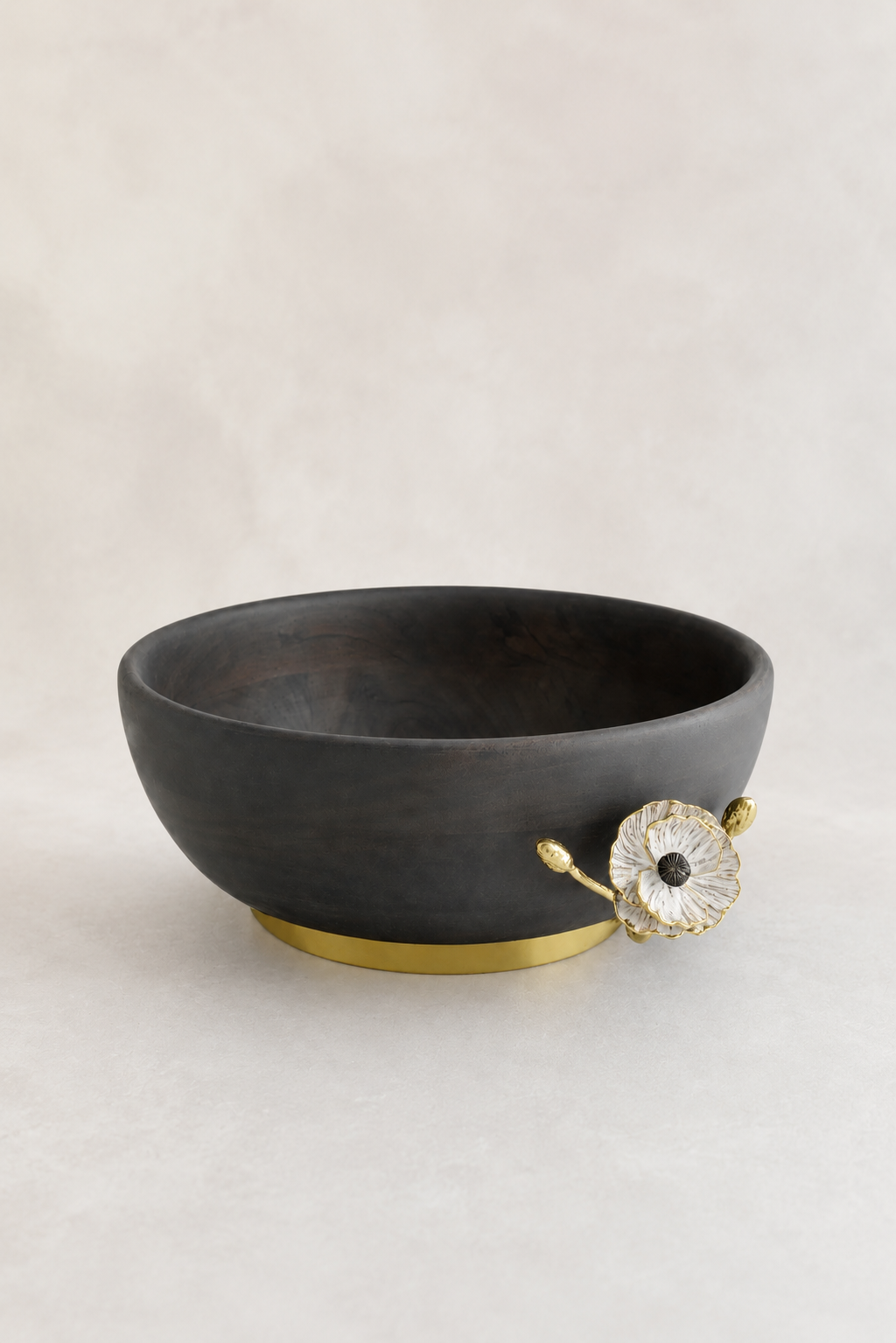 grey wooden bowl with flower - Michael Aram