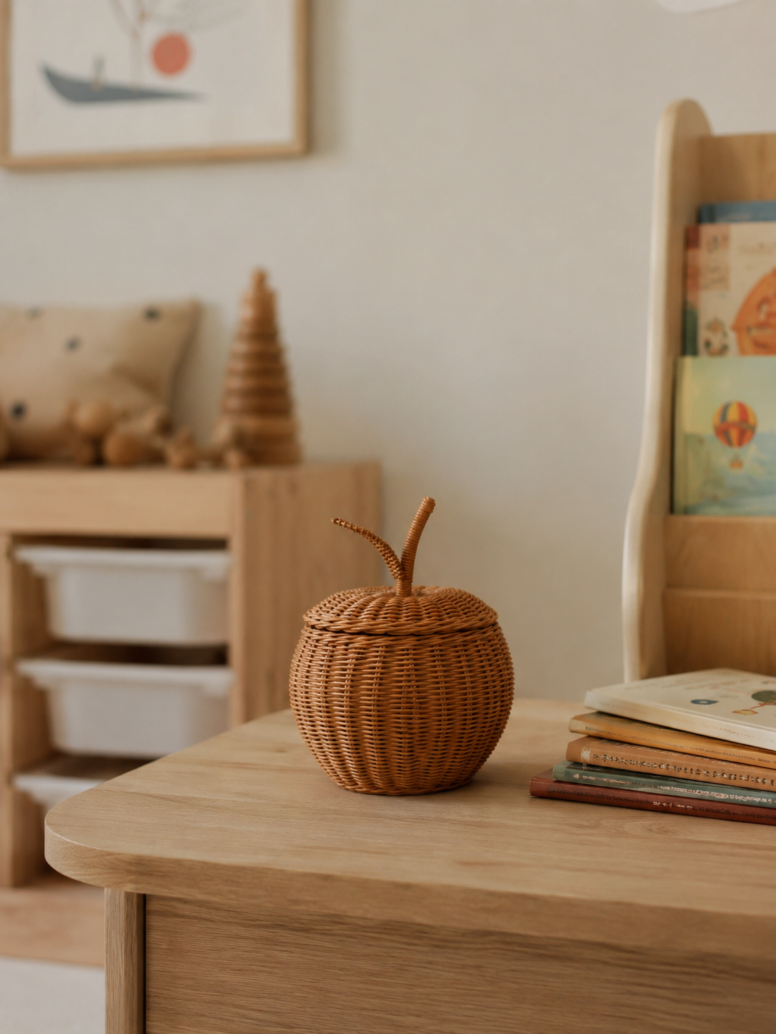 brown rattan apple basket