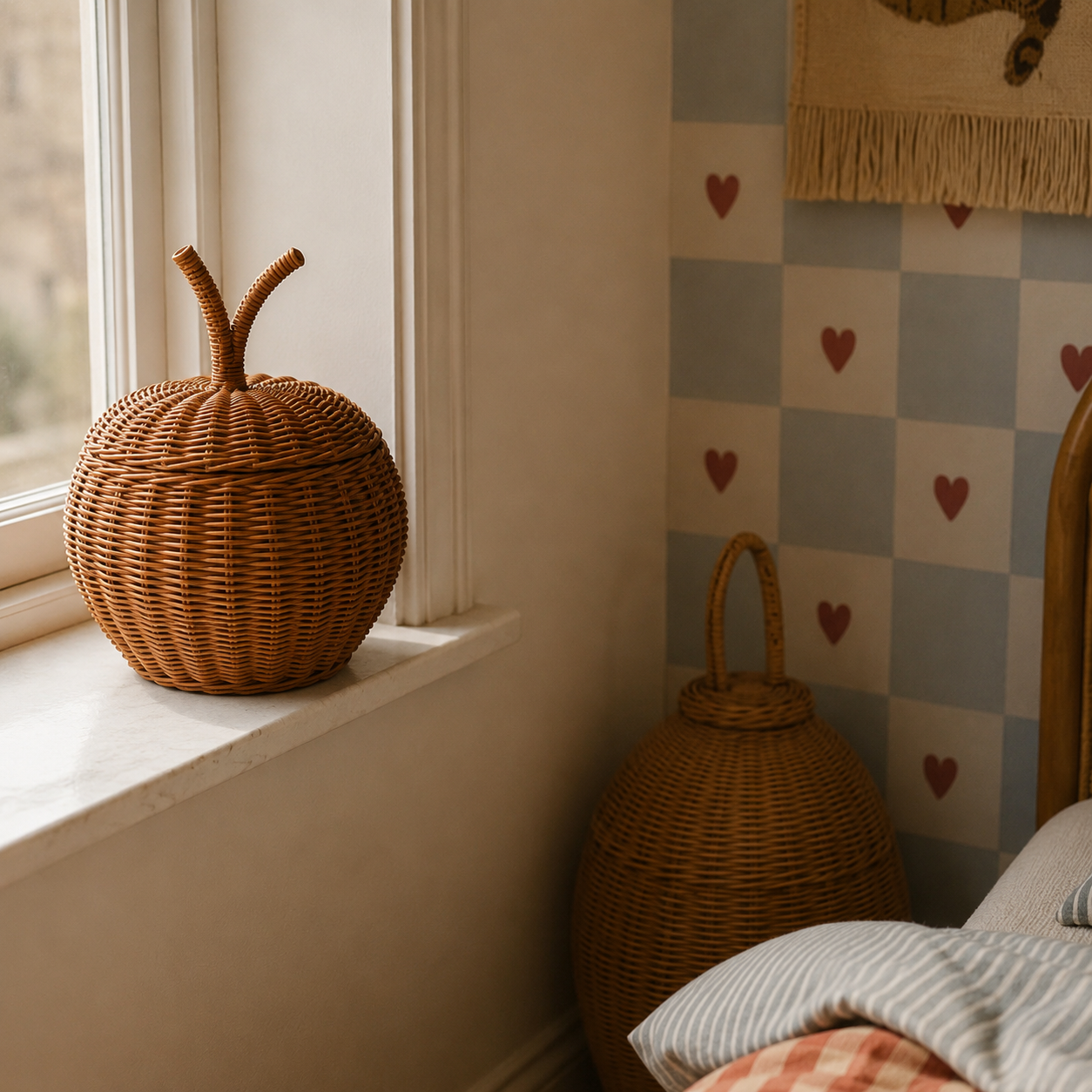 brown rattan apple basket