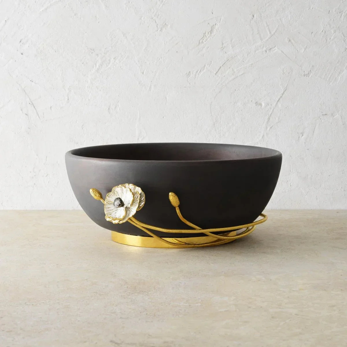 grey wooden bowl with flower - Michael Aram