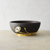 grey wooden bowl with flower - Michael Aram