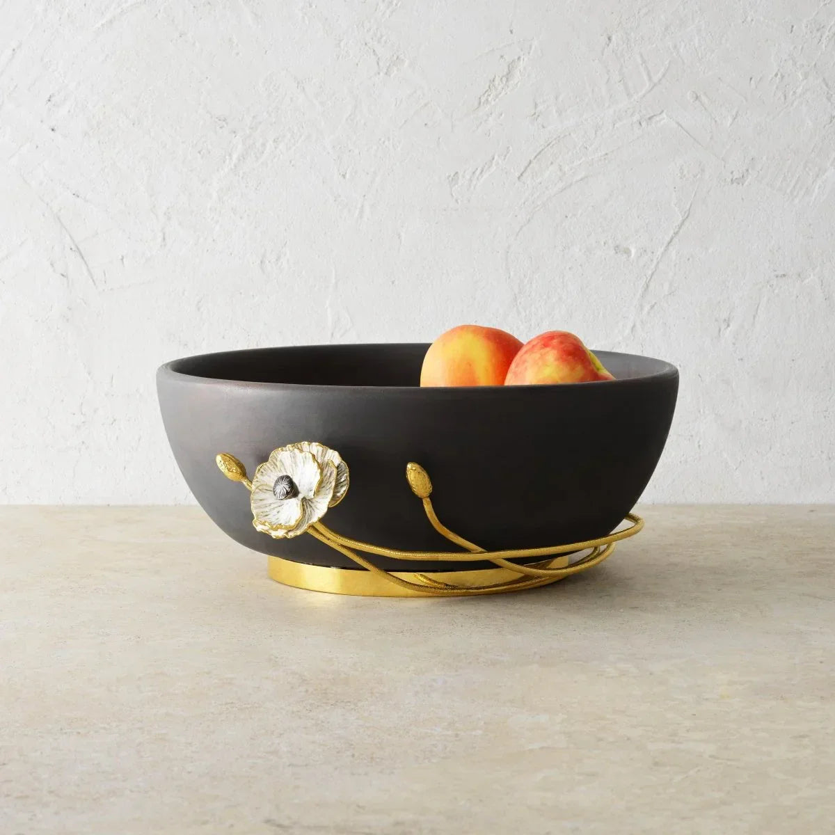 grey wooden bowl with flower - Michael Aram