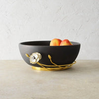 grey wooden bowl with flower - Michael Aram