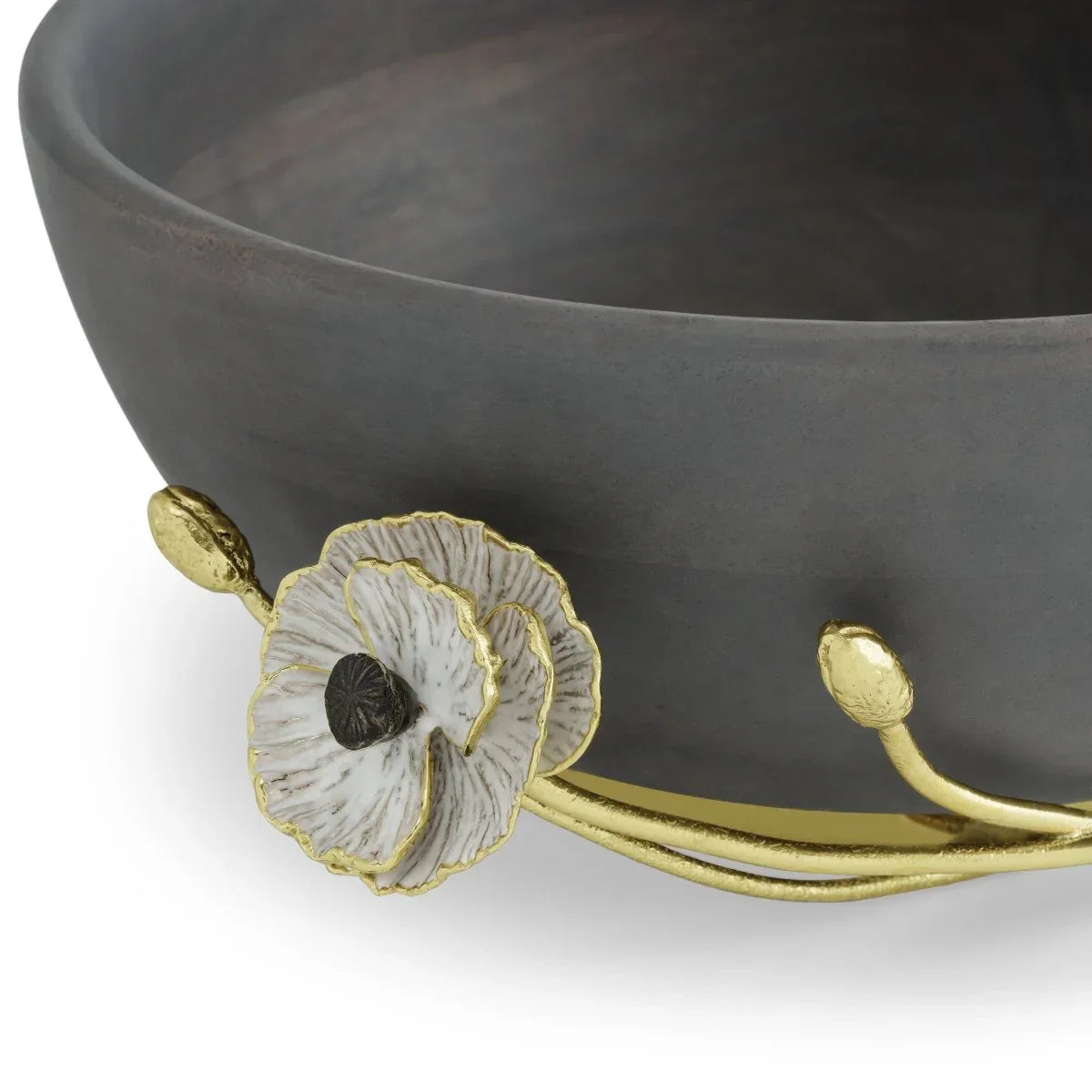 grey wooden bowl with flower - Michael Aram