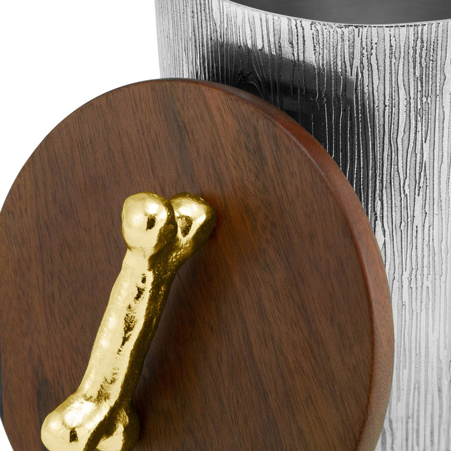 dog bone pet canister steel and wood Michael Aram