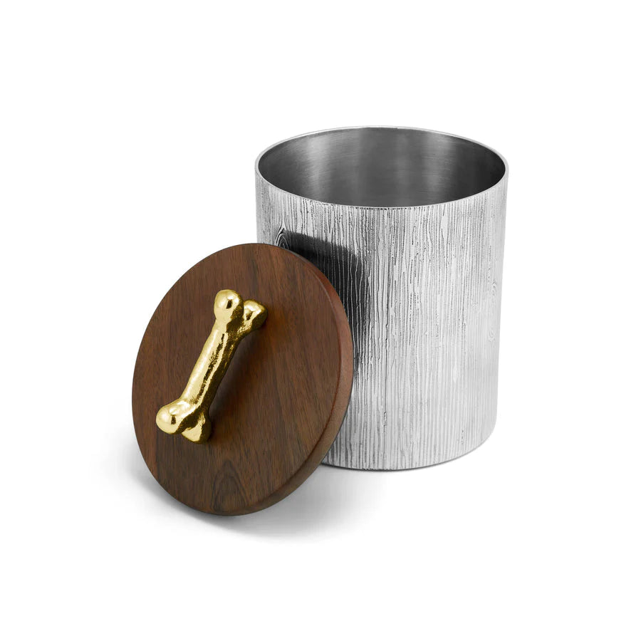 dog bone pet canister steel and wood Michael Aram