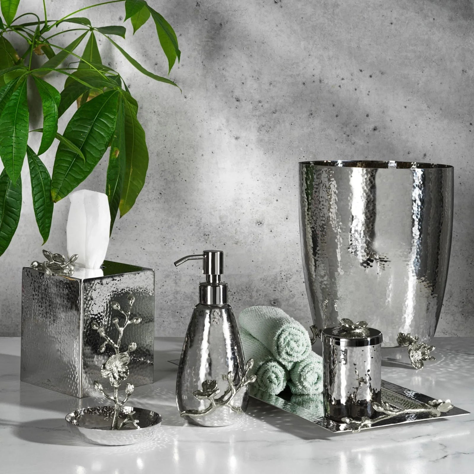 White Orchid Waste Basket Steel Bowl